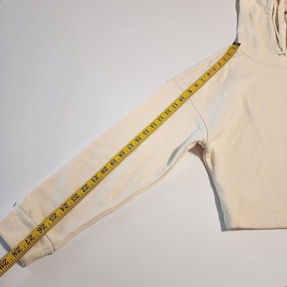 Halara sz M women Dropped Shoulder Drawstring Cropped Hoodie Sweatshirt Cream - Picture 8 of 10